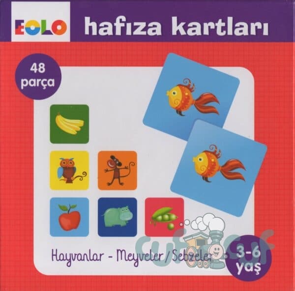Hafıza kartları - Hayvanlar / Meyveler / Sebzeler - 48 parça - 3-6 yaş
